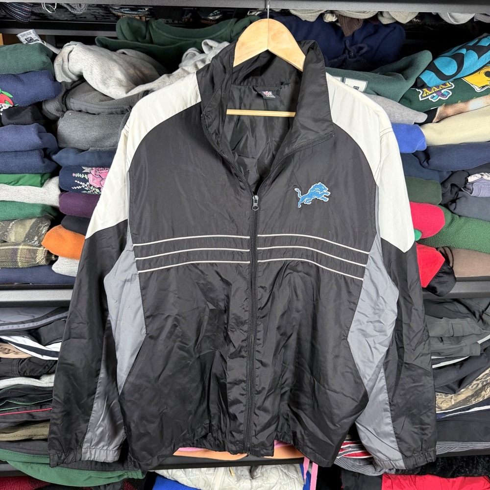 Reebok NFL Team Apparel Detroit Lions Windbreaker Jacket‎ Mens Large Black White